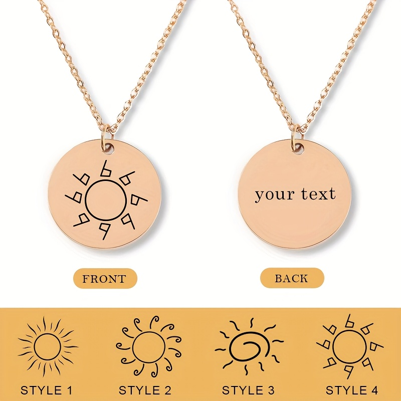 Women's Customized Sun Symbol Necklace, Engraved Text Pendant